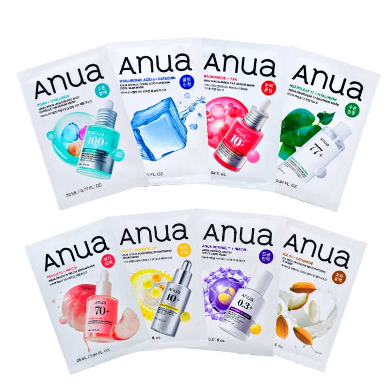 ANUA Korean Sheet Mask 8 Types Variety Set PDRN Retinol Niacinamide Heartleaf