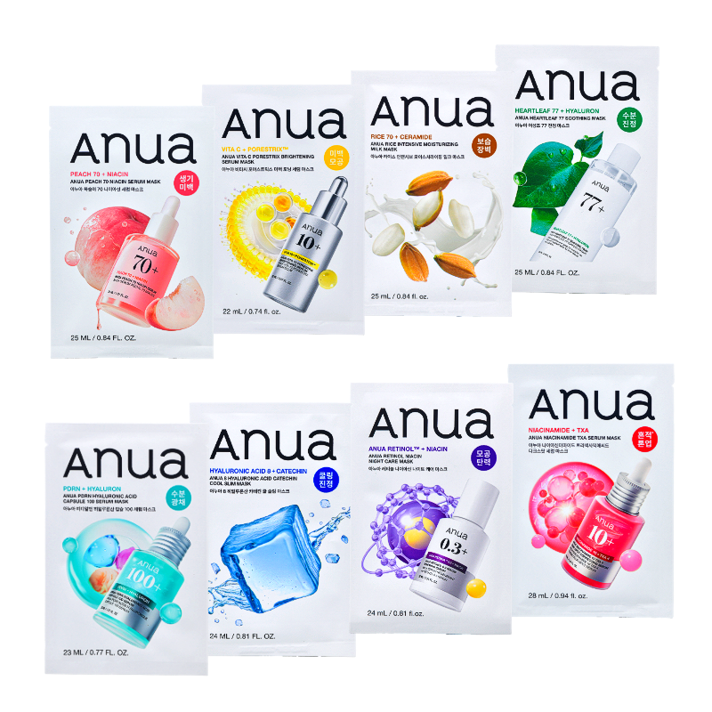 ANUA Korean Sheet Mask 8 Types Variety Set PDRN Retinol Niacinamide Heartleaf
