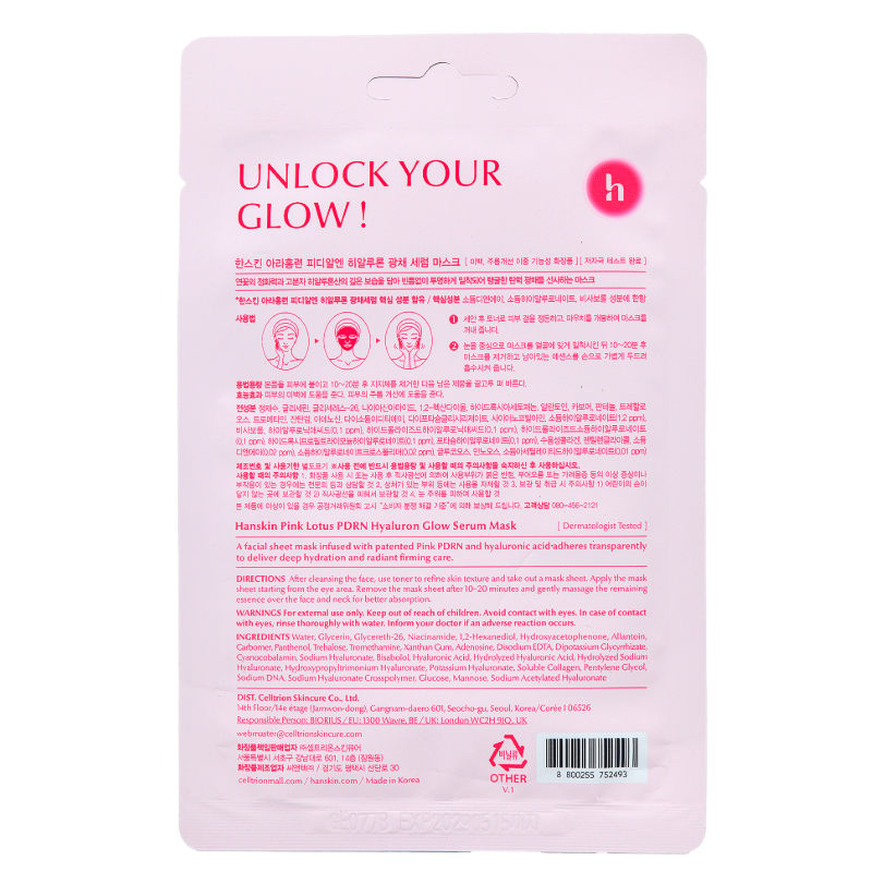 HANSKIN Pink Lotus PDRN Hyaluron Glow Serum Mask – 10 Sheets