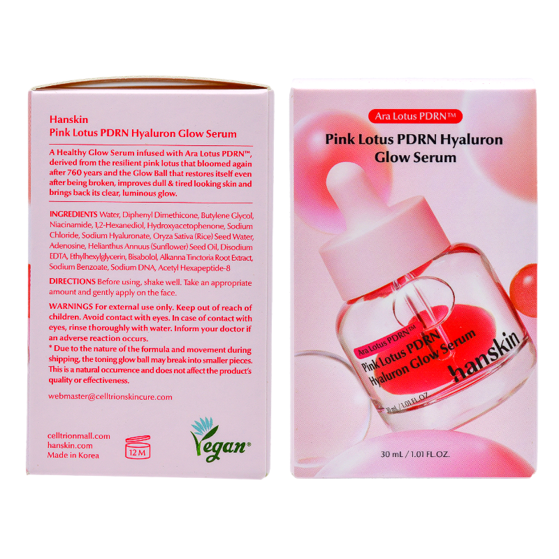 HANSKIN Pink Lotus PDRN Hyaluron Glow Serum 30ml + 2 Mask Set
