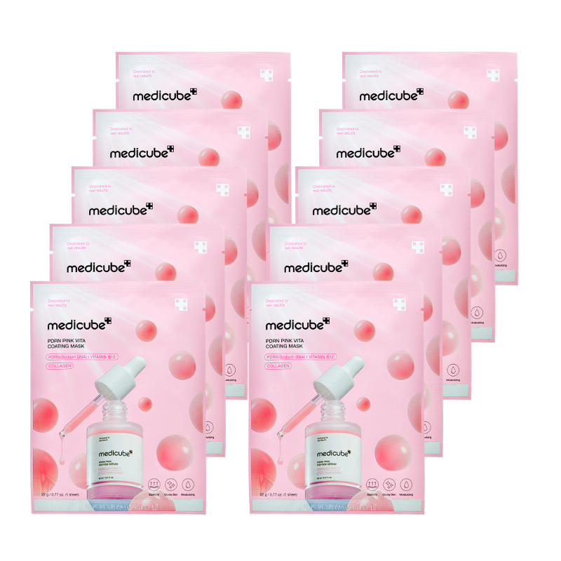 Medicube PDRN Pink Vita Coating Sheet Mask 10ct Salmon DNA B12 Collagen