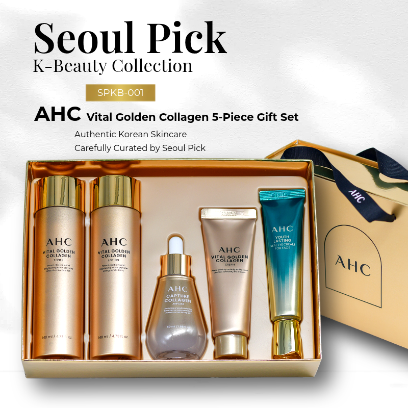 AHC Vital Golden Collagen 5-Piece Skincare Gift Set Toner Lotion Ampoule
