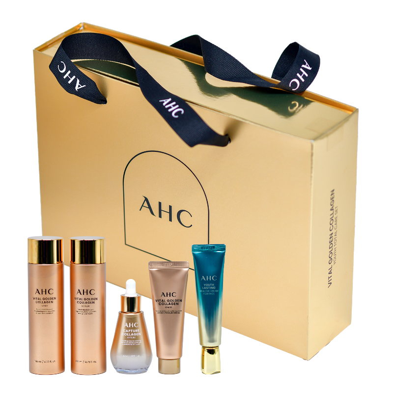AHC Vital Golden Collagen 5-Piece Skincare Gift Set Toner Lotion Ampoule